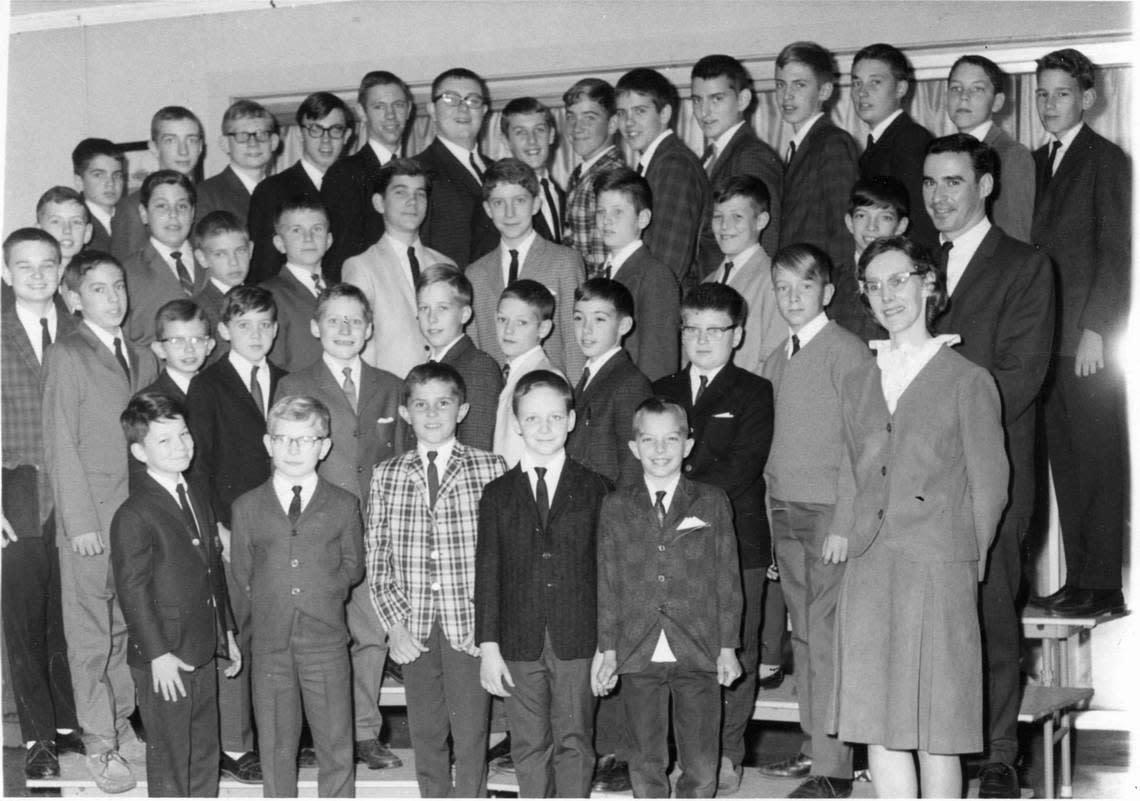 The Harlan Boys Choir was founded at Harlan High School in the fall of 1965. The photo shows the members at the first performance.