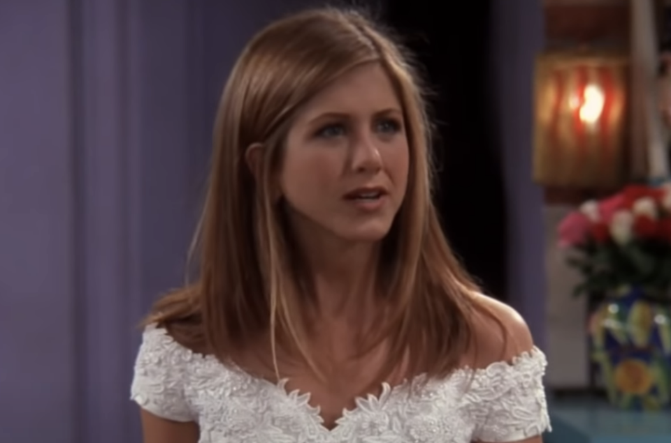 closeup of Rachel in a wedding dress