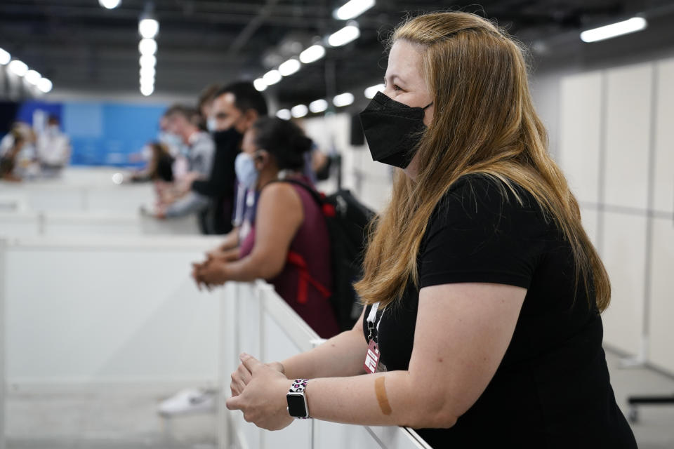 Jessica O'Beirne, right, interviews Mandy Mohamed, an artistic gymnast from Egypt, after the women's artistic gymnastic qualifications at the 2020 Summer Olympics, Monday, July 26, 2021, in Tokyo, Japan. Many in the world of gymnastics have a love-hate relationship with their noisy, often noxious, corner of the internet that they call the gymternet. O'Beirne started her podcast in 2012 because she didn’t like how mainstream media covered the sport. Women athletes were often infantilized and presented as objects without agency. (AP Photo/Ashley Landis)