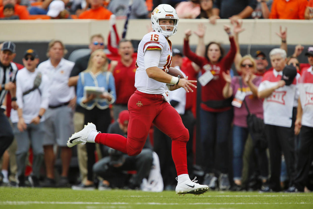 Iowa State quarterback Brock Purdy in 2018. (Brian Bahr / Getty Images file)