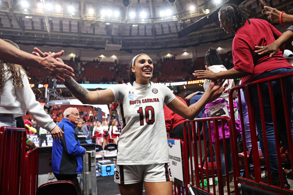 Kamilla Cardoso steps into the South Carolina spotlight in the footsteps of program post players Aliyah Boston and A'ja Wilson. (Photo by Maddie Meyer/Getty Images)