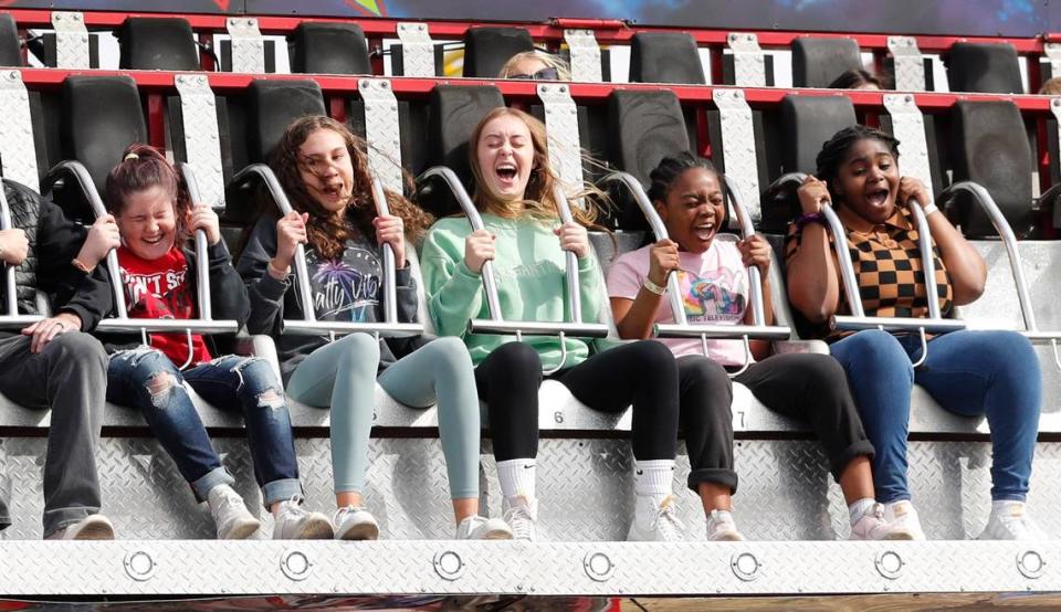 Riders enjoy the Rock Star ride at the North Carolina State Fair in Raleigh, N.C., Sunday, Oct. 23, 2022. Ethan Hyman/ehyman@newsobserver.com