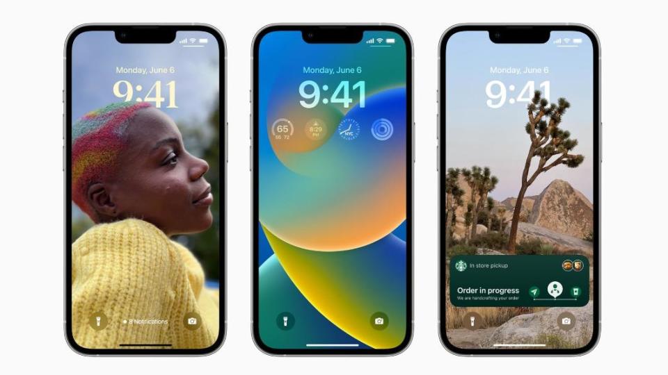 蘋果iOS 16在鎖定螢幕上有大幅度更新。（圖／蘋果提供）