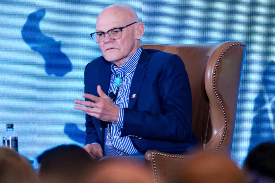 Political consultant James Carville speaks at the Borderplex Alliance's 2024 Global Border Summit luncheon on Thursday, Feb. 22, 2024, held at the Hotel Paso Del Norte in Downtown El Paso.