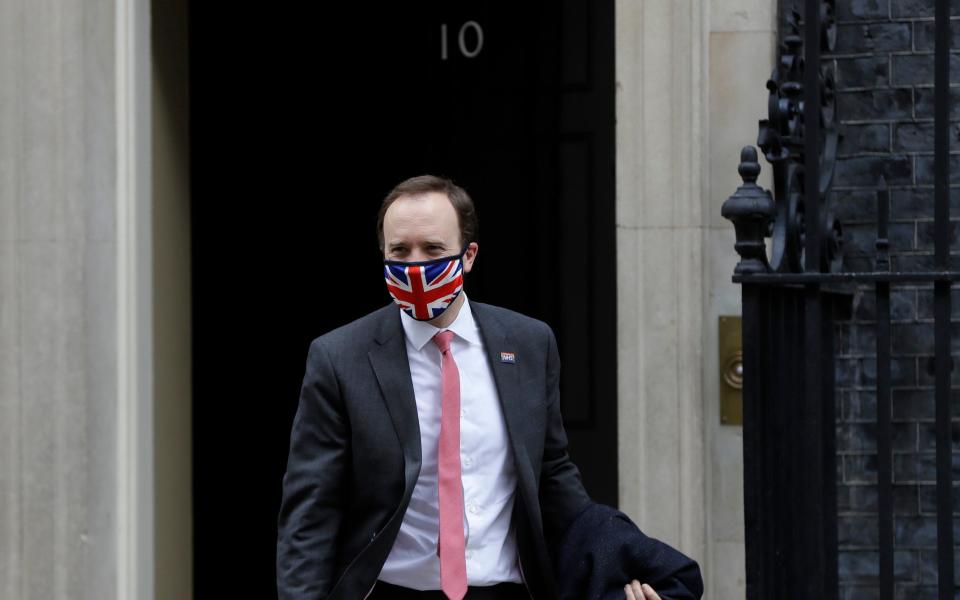 Britain's Health Secretary Matt Hancock leaves 10 Downing Street in London - Kirsty Wigglesworth/AP