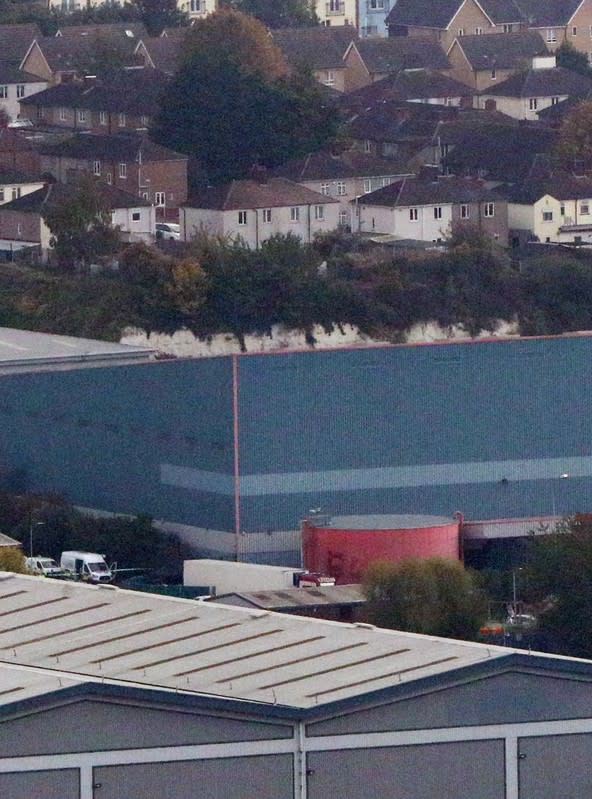 The lorry container where bodies were discovered is seen in Grays