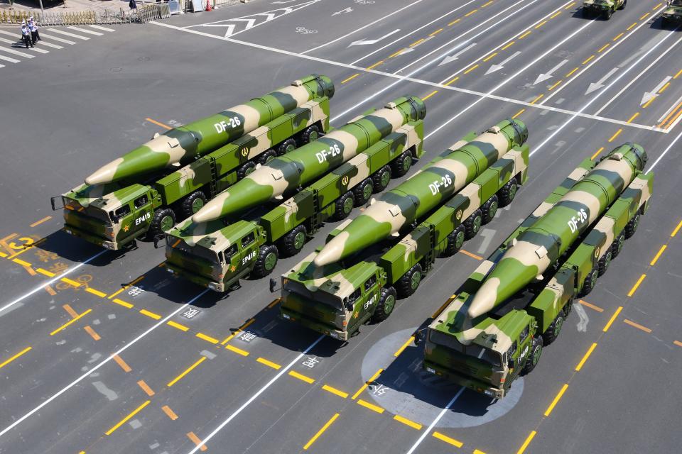 DF-26 missiles attend the military parade in Beijing, capital of China, Sept. 3, 2015.