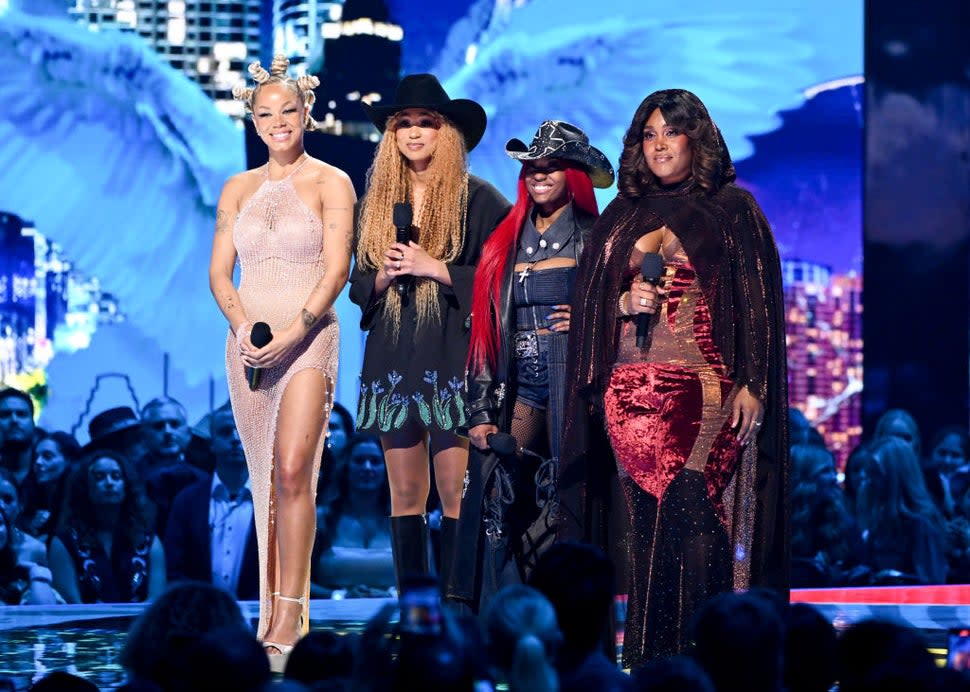 Tanner Adell, Tiera Kennedy, Reyna Roberts and Brittney Spencer speak onstage at the 2024 CMT Music Awards held at the Moody Center on April 7, 2024 in Austin, Texas.