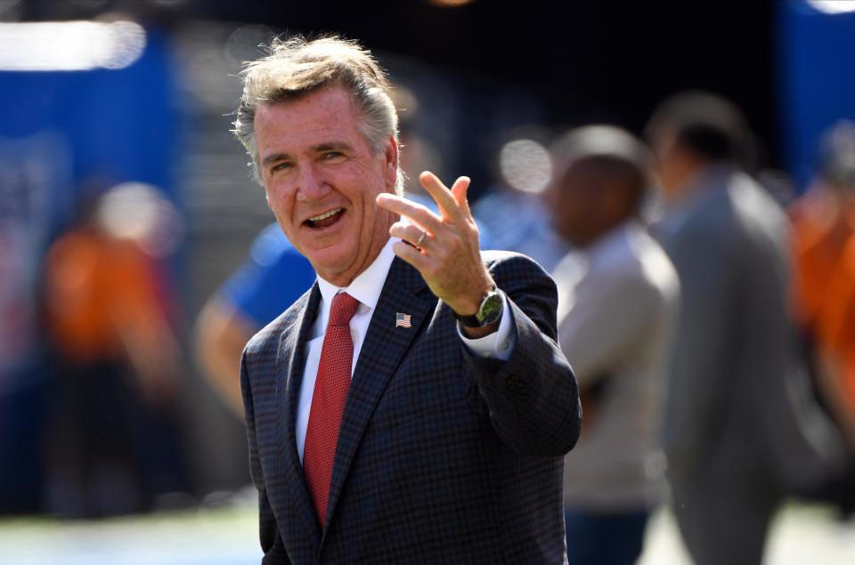 Redskins president Bruce Allen on the sidelines before the game against the New York Giants at MetLife Stadium. Mandatory Credit: Robert Deutsch-USA TODAY Sports