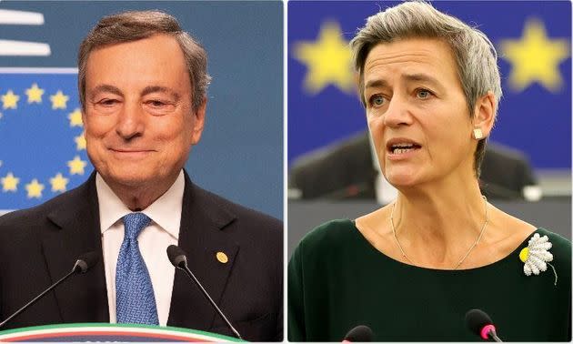 Mario Draghi e Margaret Vestager (Photo: Ansa/Getty)