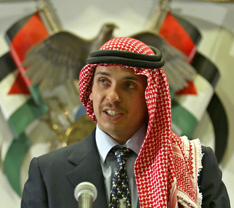 FILE PHOTO: Jordan's Crown Prince Hamza bin Hussein delivers a speech in Amman