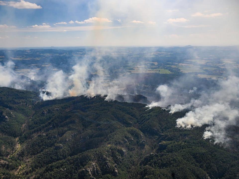 Forest fires burn in Saxon Switzerland on Thursday (Robert Michael/dpa via AP)