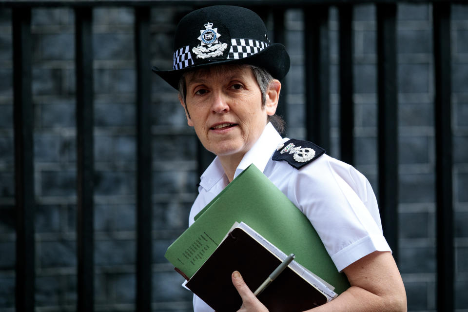 LONDON, ENGLAND - APRIL 01: Commissioner of the Metropolitan Police Service Cressida Dick arrives at Number 10 Downing Street on April 1, 2019 in London, England. British Prime Minister Theresa May hosts summit on knife crime in Downing Street with community leaders, politicians and senior officials today. (Photo by Jack Taylor/Getty Images)