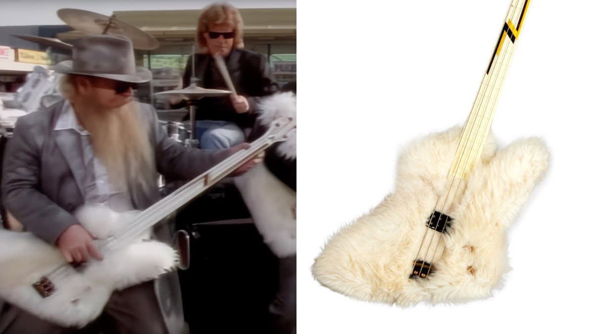  Dusty Hill plays his fur-covered bass guitar in ZZ Top's Legs music video. 