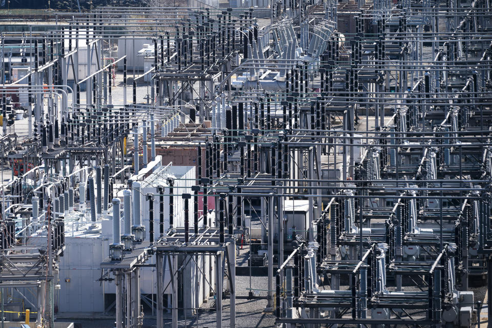 A ConEd substation in Brooklyn is part of New York's infrastructure, Tuesday, April 6, 2021 in New York. With an appeal to think big, President Joe Biden is promoting his $2.3 trillion infrastructure plan directly to Americans. Republicans oppose Biden's American Jobs Plan as big taxes, big spending and big government. (AP Photo/Mark Lennihan)