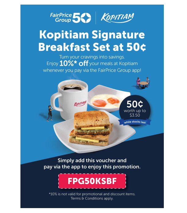 50 cents Kopitiam Signature Breakfast Set voucher