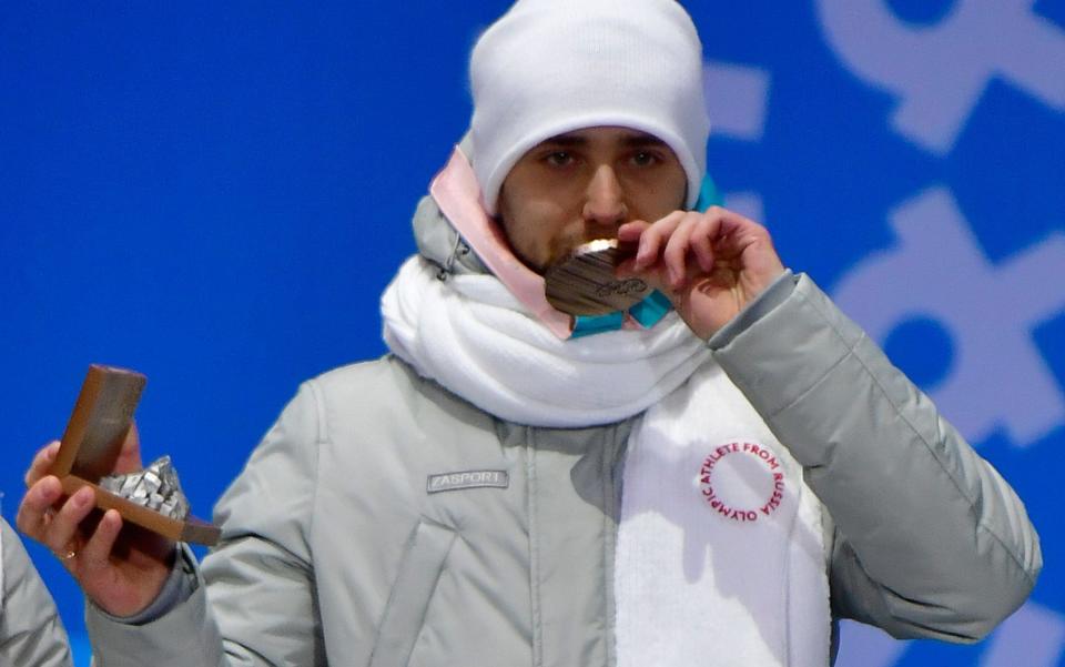 Alexander Krushelnitsky receiving his bronze medal - AFP