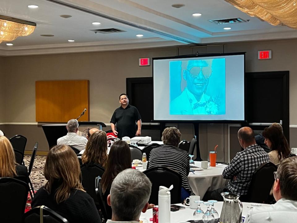 Tony Stevenson gives a presentation to the Law Society of Saskatchewan at the Delta Hotel in Regina, Sask.