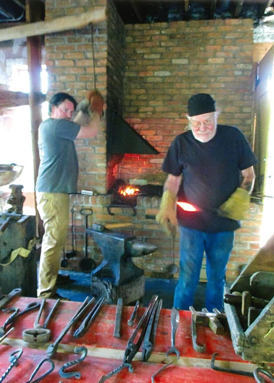 Eddie Leboeuf and Jeffrey Gardner, demonstration blacksmiths.