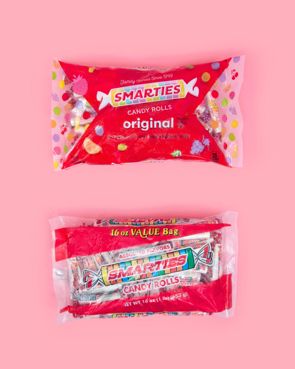 The updated Smarties logo and packaging (above) is not too different from the previous look (below).