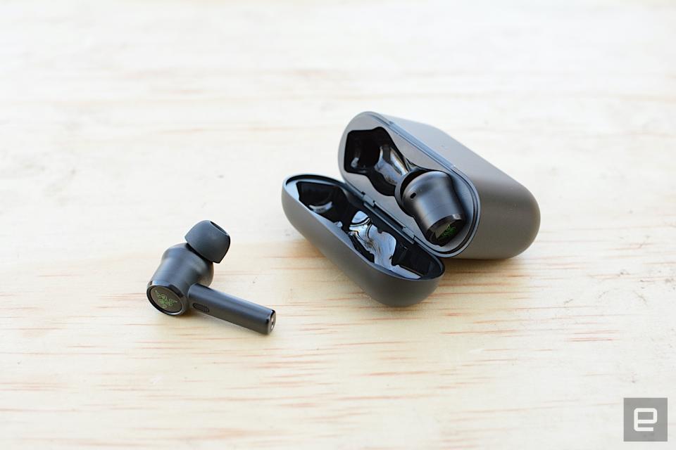 Razer’s first noise-cancelling earbuds also pack in THX-certified immersive audio and a gaming-specific low-latency mode. The stick-bud design isn’t for everyone, but the company has included comfy Comply foam tips on top of the usual collection of silicone. A few annoyances keep these from being a compelling, and complete, package. 