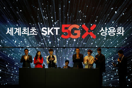 Park Jung-ho, CEO of SK Telecom, attends a launching ceremony for its 5G service, in Seoul, South Korea, April 3, 2019. REUTERS/Kim Hong-Ji