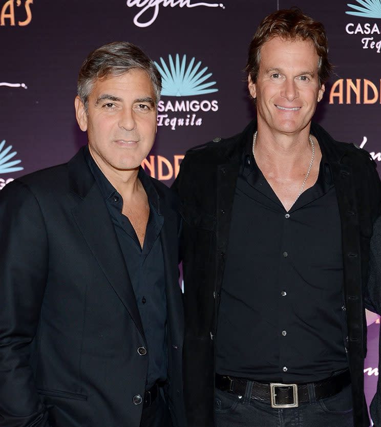 Casamigos Tequila founders George Clooney and Rande Gerber celebrate the launch of Casamigos at Andrea's at Encore Las Vegas on January 9, 2013