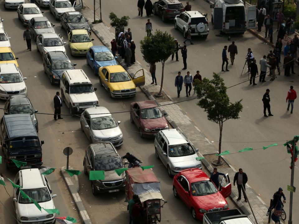 A photo of a traffic jam in Gaza.