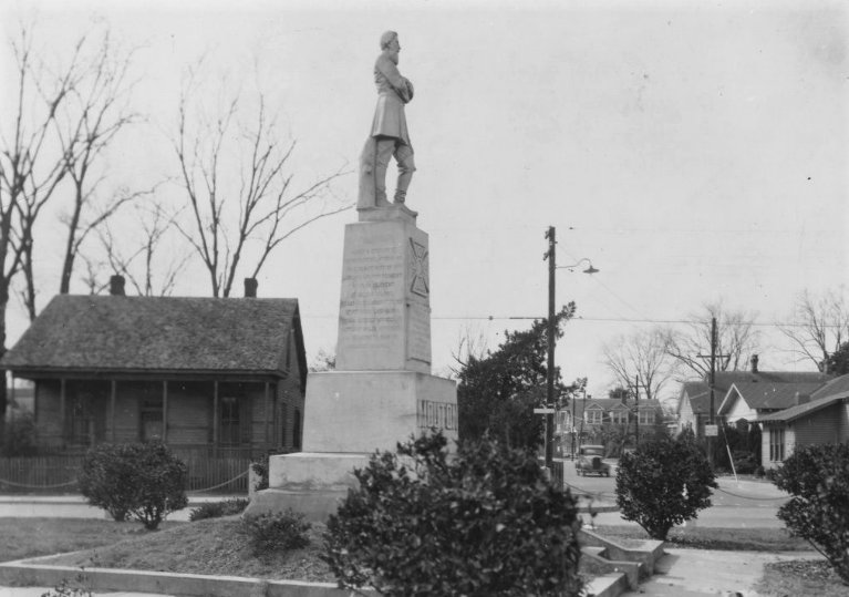 A February 1935 picture of Lafayette's statue memorializing Confederate General Alfred Mouton shows the monument surveilling a neighborhood that 12 years before had been claimed by the city's Board of Trustees as a whites only community in a racist zoning ordinance that left scars on the city's neighborhoods that remain today.