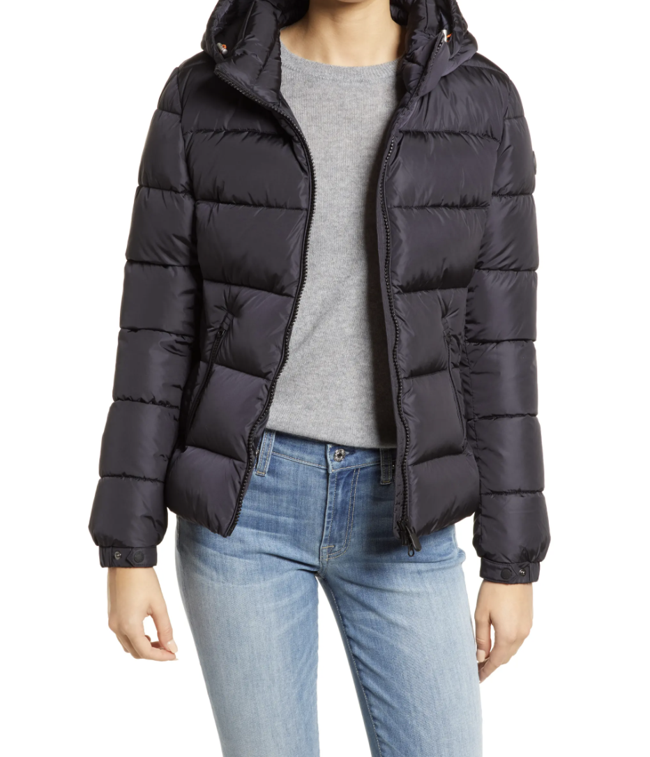 Save the Duck Tess Hooded Water Repellent Puffer Jacket in Black (Photo via Nordstrom)