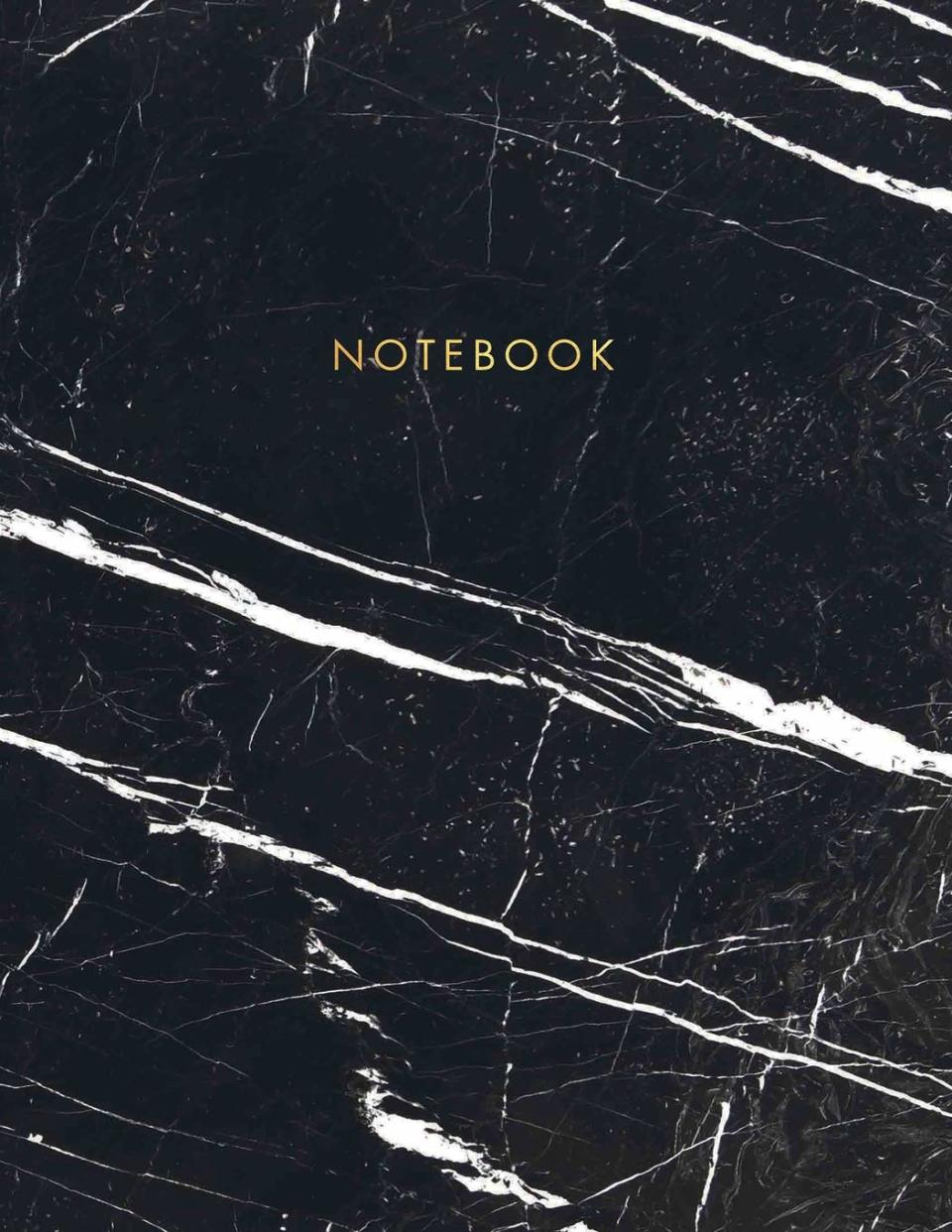 Notebook: Classic Black and White Marble with Gold Lettering cover