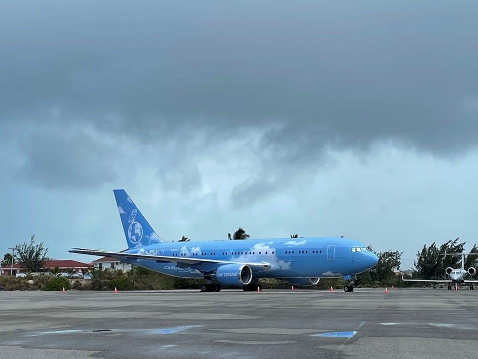Drake's Boeing 767 private jet, dubbed "Air Drake," in Providenciales, Turks and Caicos Islands.