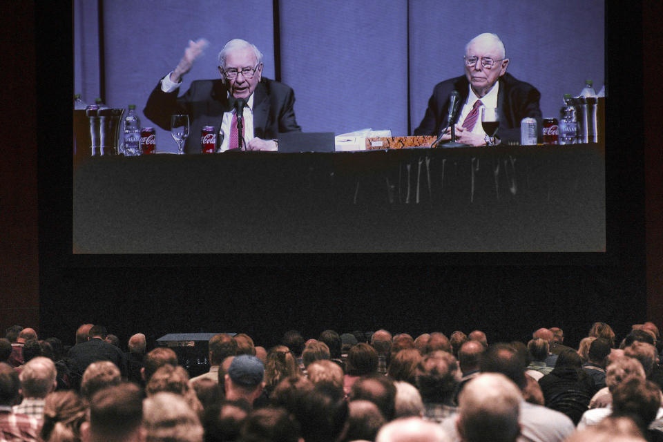 Berkshire Hathaway Chairman and CEO Warren Buffett, left, and Vice Chairman Charlie Munger preside over the annual Berkshire Hathaway shareholders meeting in Omaha, Neb., Saturday, May 4, 2019. (AP Photo/Nati Harnik)