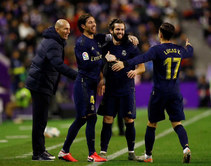 Foto del domingo de Nacho celebrando el gol del Real Madrid junto a Sergio Ramos, Lucas Vazquez y Zinedine Zidane