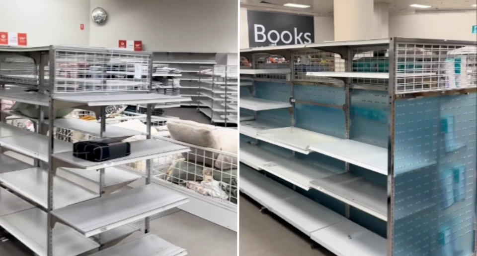 Screenshots of empty shelves in Target which Tenielle says are to be filled with Kmart's Anko products.