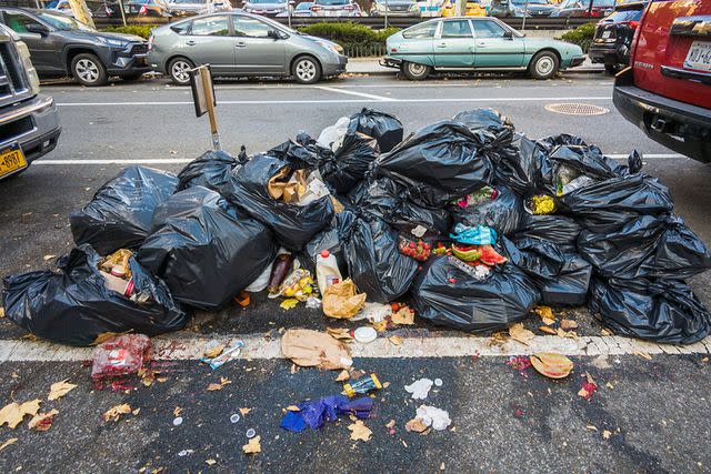 <p>Richard B. Levine/Alamy</p> Trash bags on a New York City sidewalk.