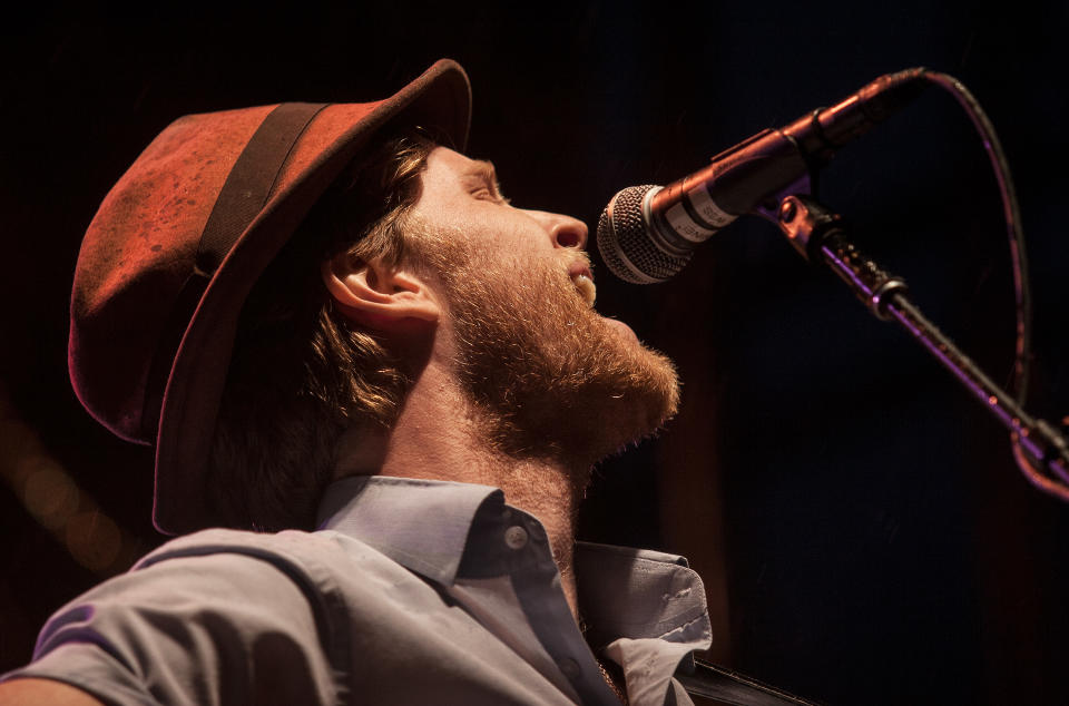 Wesley Schultz, lead singer of The Lumineers, performs during the inaugural Shaky Knees Music Festival on Sunday, May 5, 2013, in Atlanta. (AP Photo/Ron Harris)