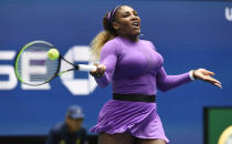 Serena Williams, of the United States, returns to Petra Martic, of Croatia, during round four of the US Open tennis championships Sunday, Sept. 1, 2019, in New York. (AP Photo/Sarah Stier)