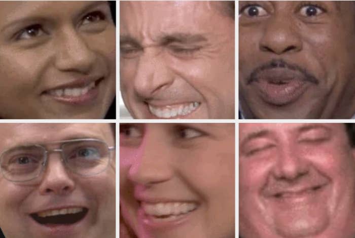 The image features six faces from "The Office" TV show expressing various reactions: Jim Halpert, Michael Scott, Stanley Hudson, Dwight Schrute, Pam Beesly, Kevin Malone