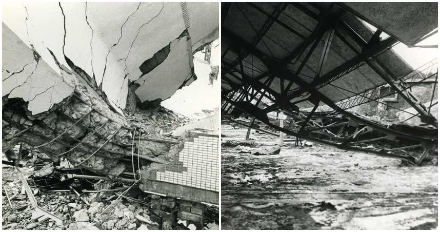 1983年8月，豐原高中禮堂倒塌案現場。（圖／報系資料照）