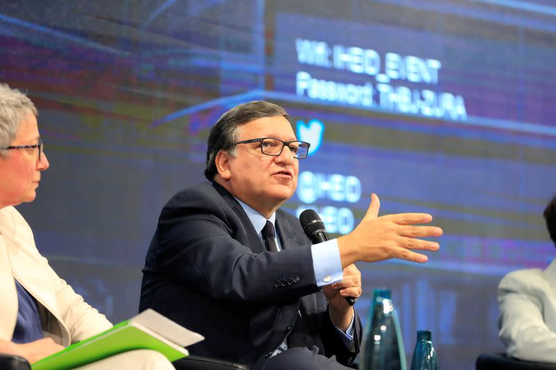 José Manuel Barroso, former President of the European Commission and former Prime Minister of Portugal speaks during a panel discussion in Geneva