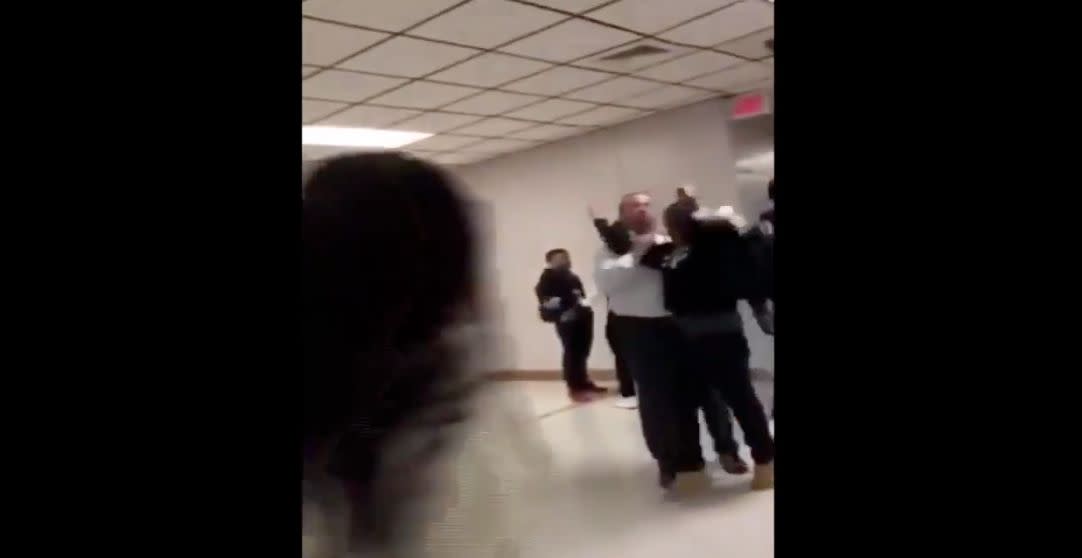 An 18-year-old senior attempted an "RKO" wrestling move on his principal. It ended in his arrest. (Photo: Twitter)