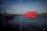 A sign reading "security area" is pictured at the entrance of the Port of Le Havre