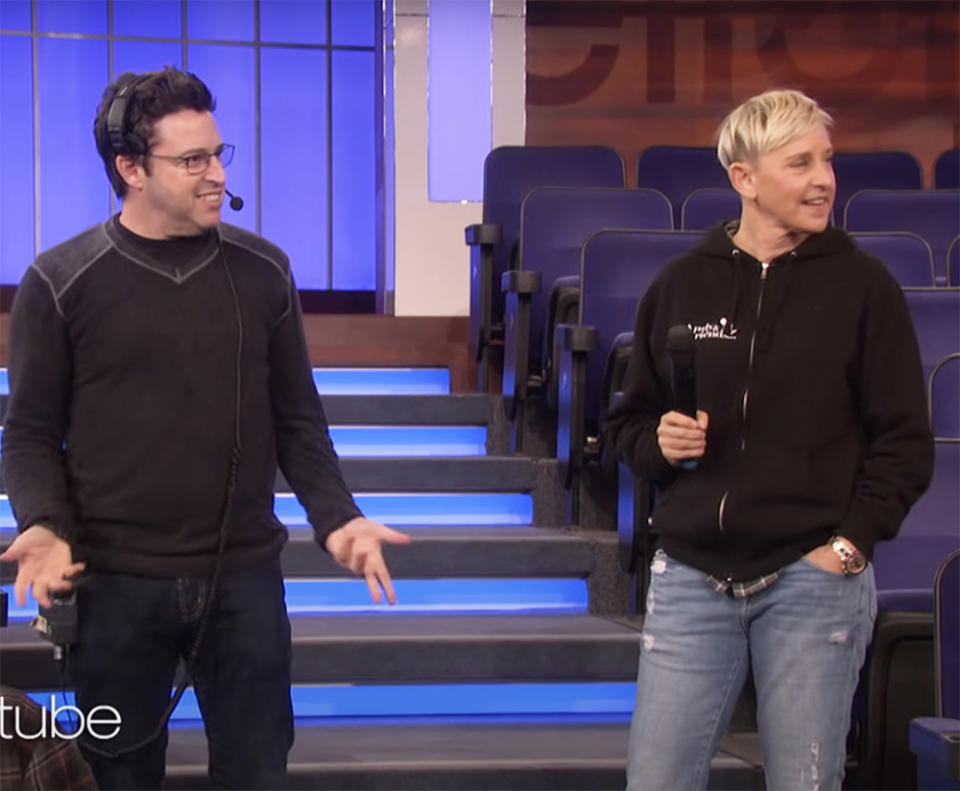 Producer Andy Lassner and Ellen DeGeneres on set of “The Ellen DeGeneres Show.” The Ellen Show
