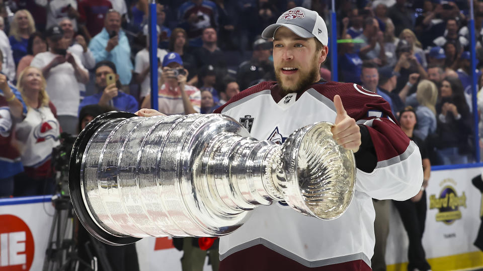 Darcy Kuemper won the Stanley Cup with the Avalanche this spring. (Photo by Mark LoMoglio/NHLI via Getty Images)