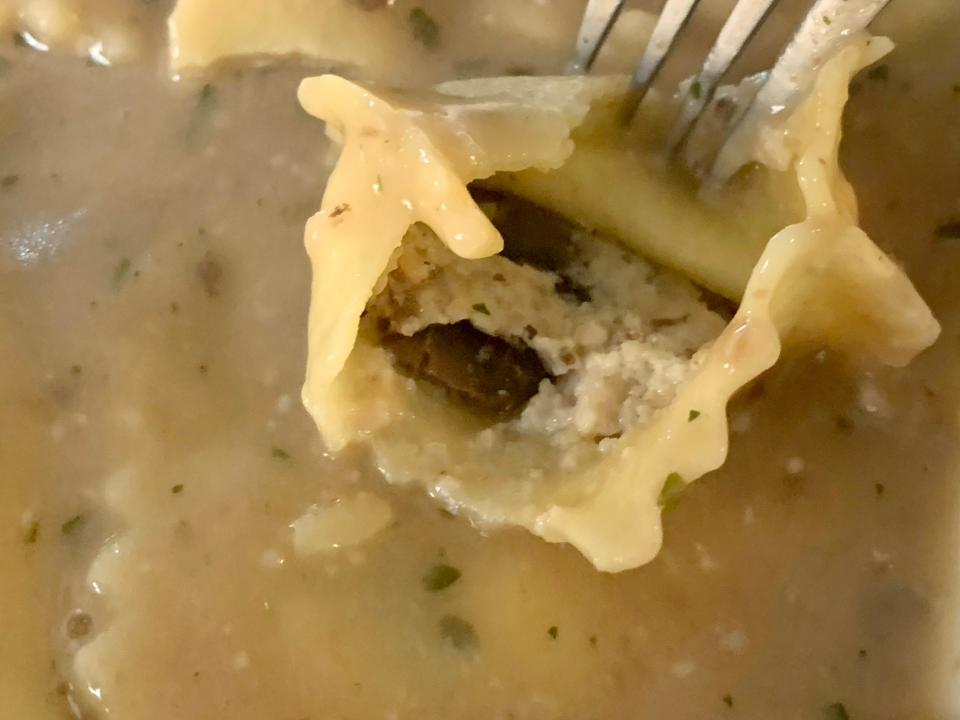 An inside look at the filling of Trader Joe's mushroom ravioli