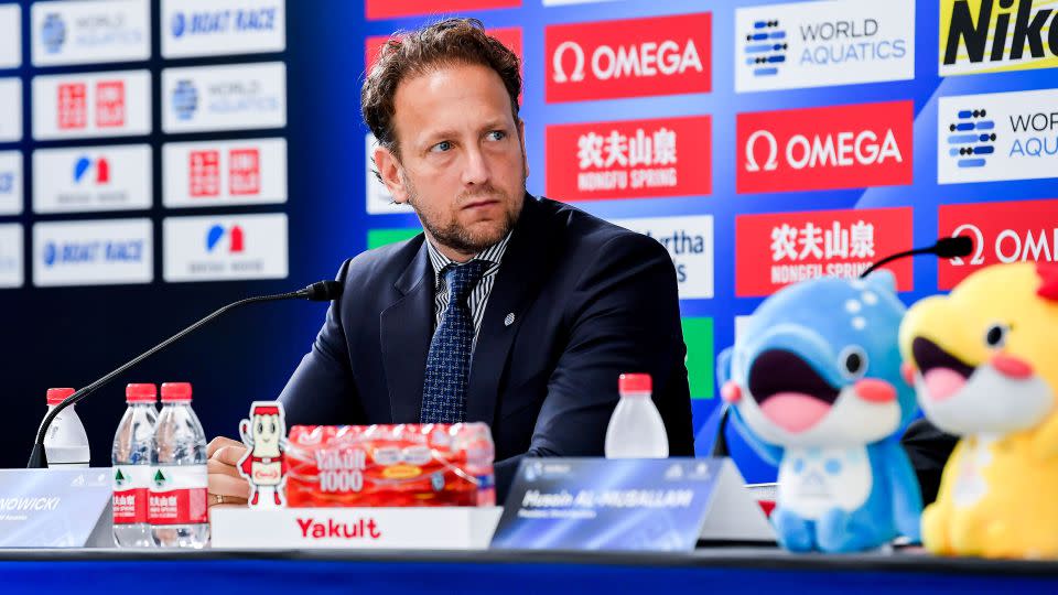 World Aquatics Executive Director Brent Nowicki attends a news conference during the 20th World Aquatics Championships at the Marine Messe in Fukuoka, Japan, on July 13, 2023. - DBM/Insidefoto/Mondadori Portfolio/Getty Images