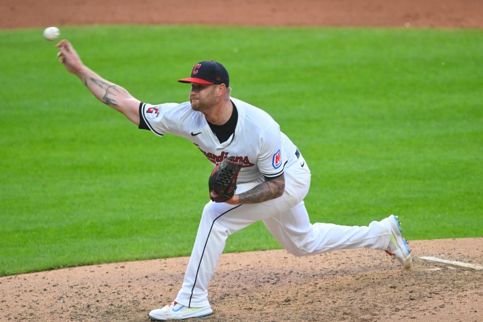 Cleveland Guardians starting pitcher Ben Lively (39) delivers a pitch against the New York Mets on May 20 in Cleveland.