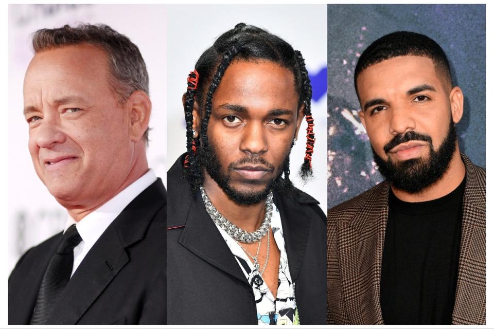 Tom Hanks, Kendrick Lamar and Drake (Getty)