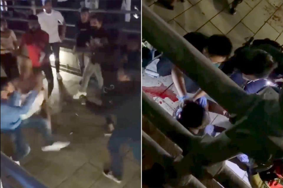 Screengrabs taken from videos posted on social media of the clash that took place at Clarke Quay on Saturday (19 December) night.